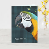 Carte Perroquet macaw avec bulles Nom Jour sur plaid (Fleur jaune)
