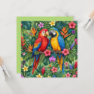 Carte Perroquets de la jungle Macaws Fleurs Vibrantes