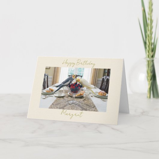 Carte Perroquets Nymphes Mangeant des Baies Anniversaire (Devant)