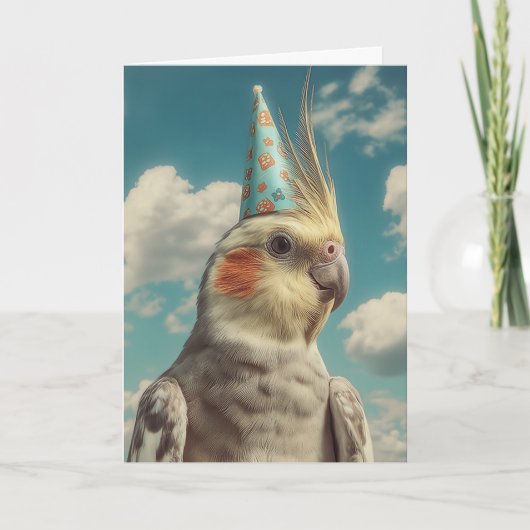 Carte Perruche calopsitte avec chapeau d'anniversaire su (Devant)