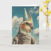 Carte Perruche calopsitte avec chapeau d'anniversaire su (Fleur jaune)