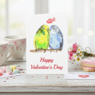 Carte Perruches amour oiseaux Saint-Valentin aquarelle