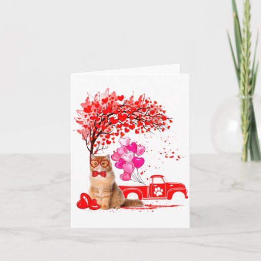 Carte Persian Cat Heart Tree Valentines Day  (Devant)