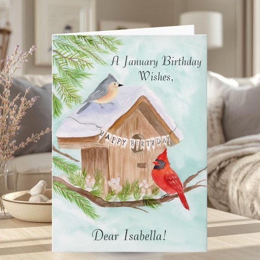 Carte Personal Happy January Birthday With Birds at Bird