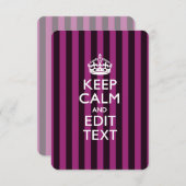 Carte Personalisé KEEP CALM Votre Texte Fuchsia Stripes (Devant / Derrière)