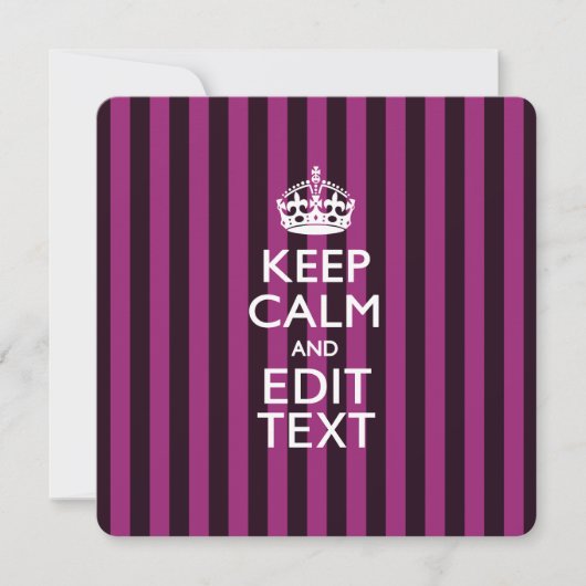 Carte Personalisé KEEP CALM Votre Texte Fuchsia Stripes (Devant)