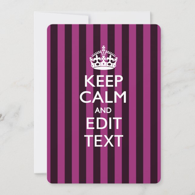 Carte Personalisé KEEP CALM Votre Texte Fuchsia Stripes (Devant)