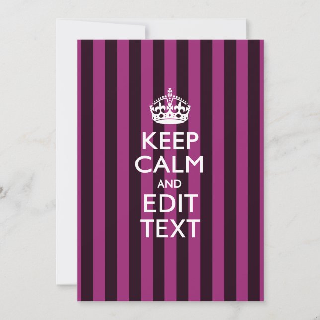 Carte Personalisé KEEP CALM Votre Texte Fuchsia Stripes (Devant)