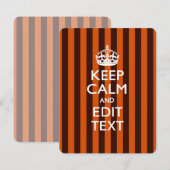 Carte Personalisé KEEP CALM Your Text on Orange Stripes (Devant / Derrière)