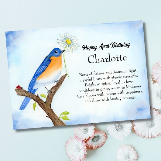 Carte Personalize Happy April Birthday with Bluebird