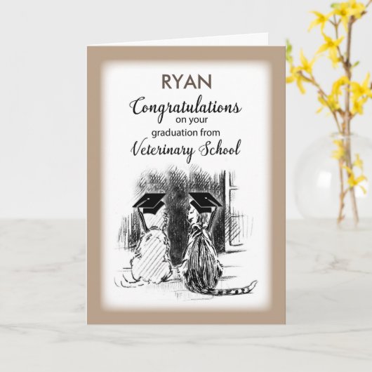 Carte Personalize Name Congratulations on Veterinary  Gr (Fleur jaune)