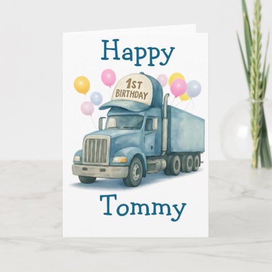 Carte Personalized 1st Birthday Semi Truck Card (Devant)