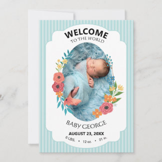 Carte personalized baby blue floral Birth announcements