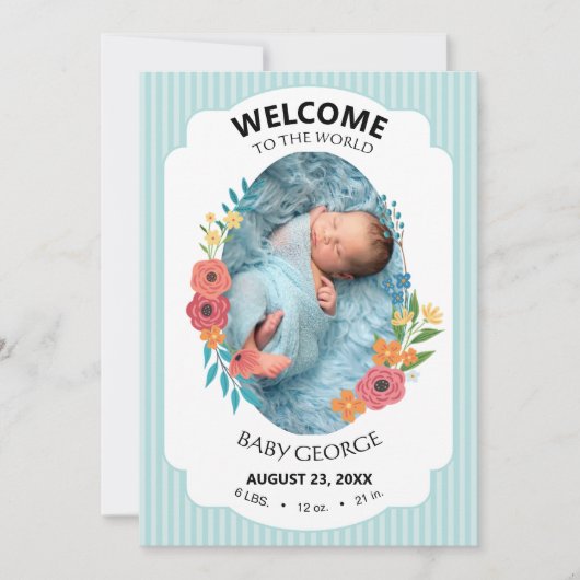 Carte personalized baby blue floral Birth announcements (Devant)