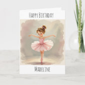 Carte Personalized Ballerina Birthday + Coloring Page (Devant)