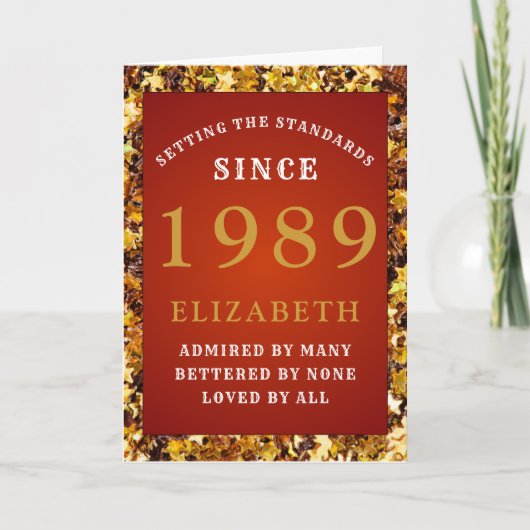 Carte Personalized Birthday Standards 1989 Red Gold  (Devant)