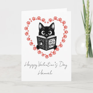 Carte Personalized Black Cat Book Lover Valentine's Card