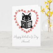 Carte Personalized Black Cat Book Lover Valentine's Card (Fleur jaune)