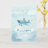Carte Personalized Blue Airplane Birthday Card (Fleur jaune)