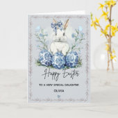 Carte Personalized Blue Easter Bunny Daughter Card  (Fleur jaune)