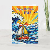 Carte Personalized Boy's Birthday | Sailboat and Shark  (Devant)