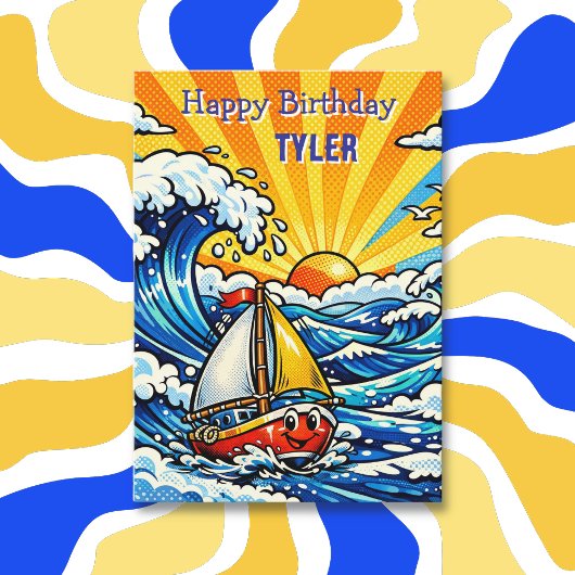 Carte Personalized Boy's Birthday | Sailboat and Shark 