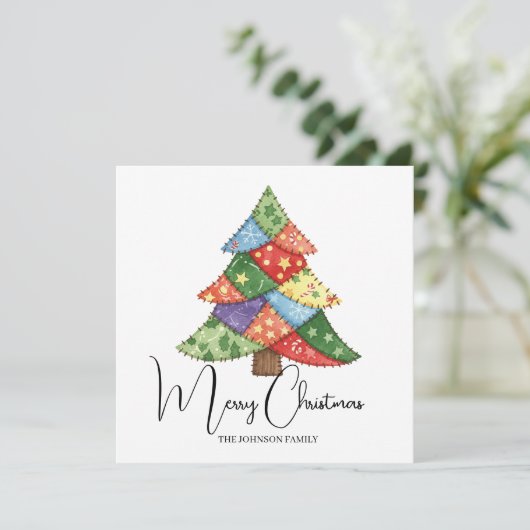 Carte Personalized Christmas tree patchwork prints (Debout devant)