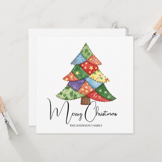 Carte Personalized Christmas tree patchwork prints (Devant/Arrière en situation)