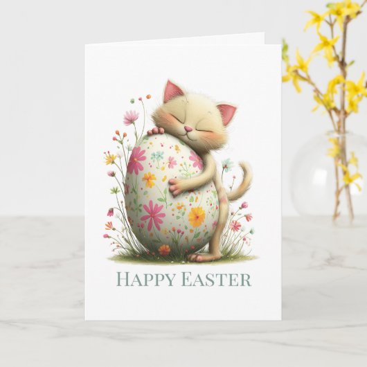 Carte Personalized Cute Easter Kitten Folded Card (Fleur jaune)