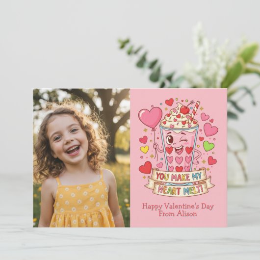 Carte Personalized Cute Milkshake Classroom Valentine (Debout devant)