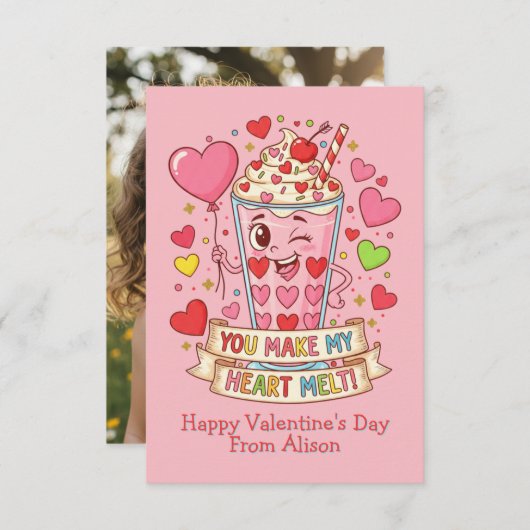 Carte Personalized Cute Milkshake Classroom Valentine (Devant / Derrière)