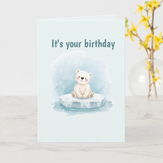 Carte Personalized Cute Polar Bear Birthday Card (Fleur jaune)