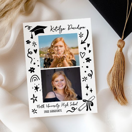 Carte Personalized Doodle Graduation Photo Announcement
