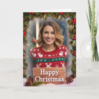 Carte Personalized Family Photo Christmas Rustic Wood