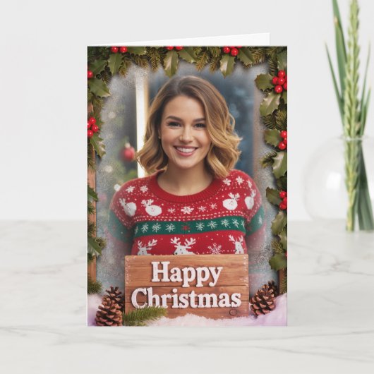 Carte Personalized Family Photo Christmas Rustic Wood (Devant)