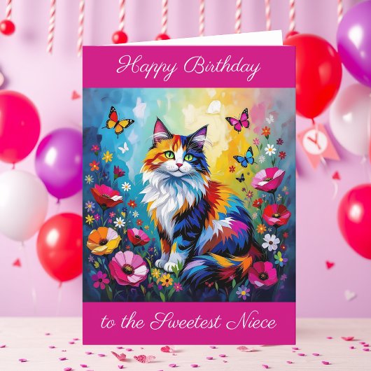 Carte Personalized Happy Birthday for Niece Cute Cat  