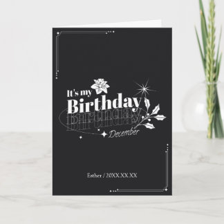 Carte Personalized Modern Black Floral December Birthday