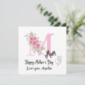 Carte Personalized Mom Initial Floral Flat Card (Debout devant)