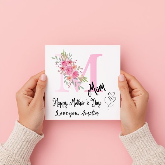 Carte Personalized Mom Initial Floral Flat Card