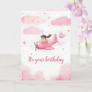 Carte Personalized Pink Airplane Birthday Card