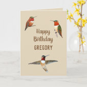 Carte Personalized Rufous Hummingbirds Birthday Card (Fleur jaune)