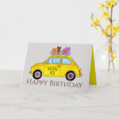 Carte Personnalisable Anniversaire Retro Fiat 500 (Fleur jaune)