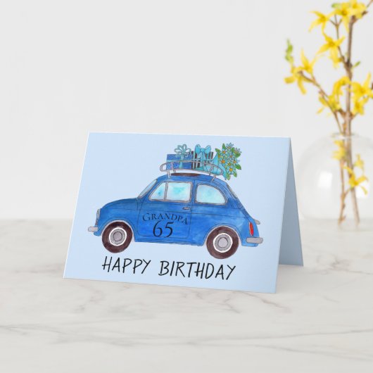 Carte Personnalisable Anniversaire Retro Fiat 500 (Fleur jaune)
