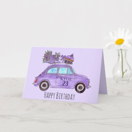 Carte Personnalisable Anniversaire Retro Fiat 500 (Petite plante)