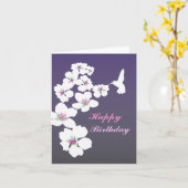 Carte Personnalisable : Colibri et fleur sur violet (Fleur jaune)