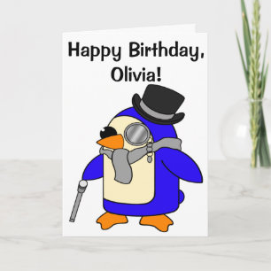 Carte personnalisable de pingouin d'anniversaire