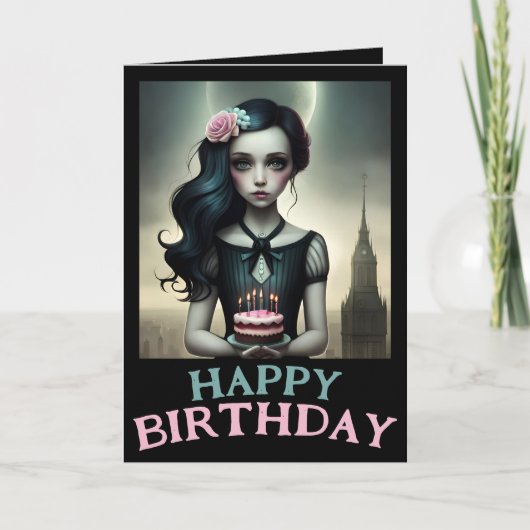 carte personnalisable douce fille avec gâteau d'an (Devant)