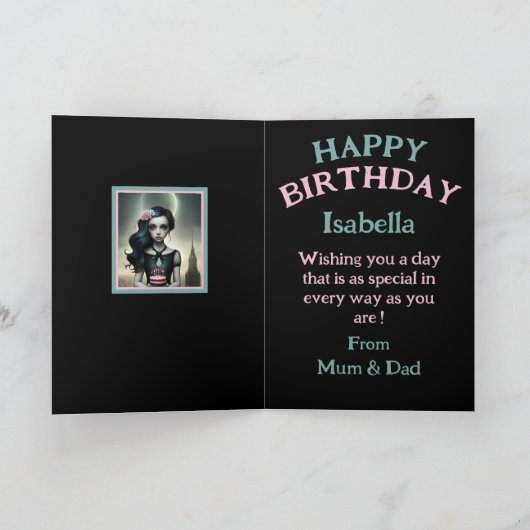 carte personnalisable douce fille avec gâteau d'an (Intérieur)