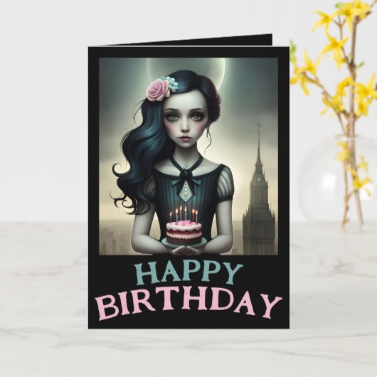 carte personnalisable douce fille avec gâteau d'an (Fleur jaune)