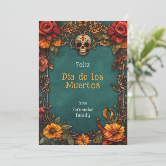 Carte 💀 personnalisable Marigold Frame Dia de Muertos (Debout devant)